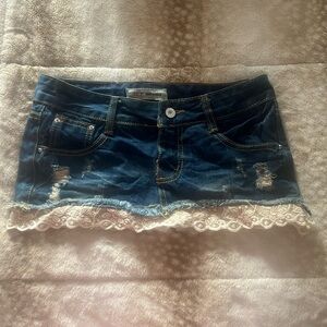 Denim Mini Skirt with Lace Trim